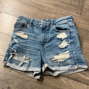 American Eagle Outfitters Blue Distressed curvy hi rise shortie Jean Shorts